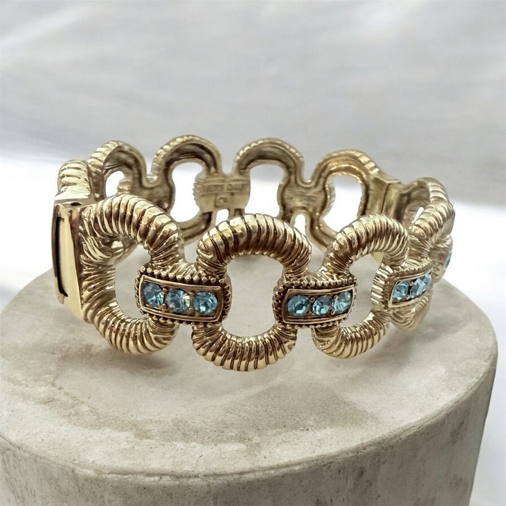Heidi Daus, Elegant Gold Bracelet with Aqua Crystals “Gorgeous Rock”